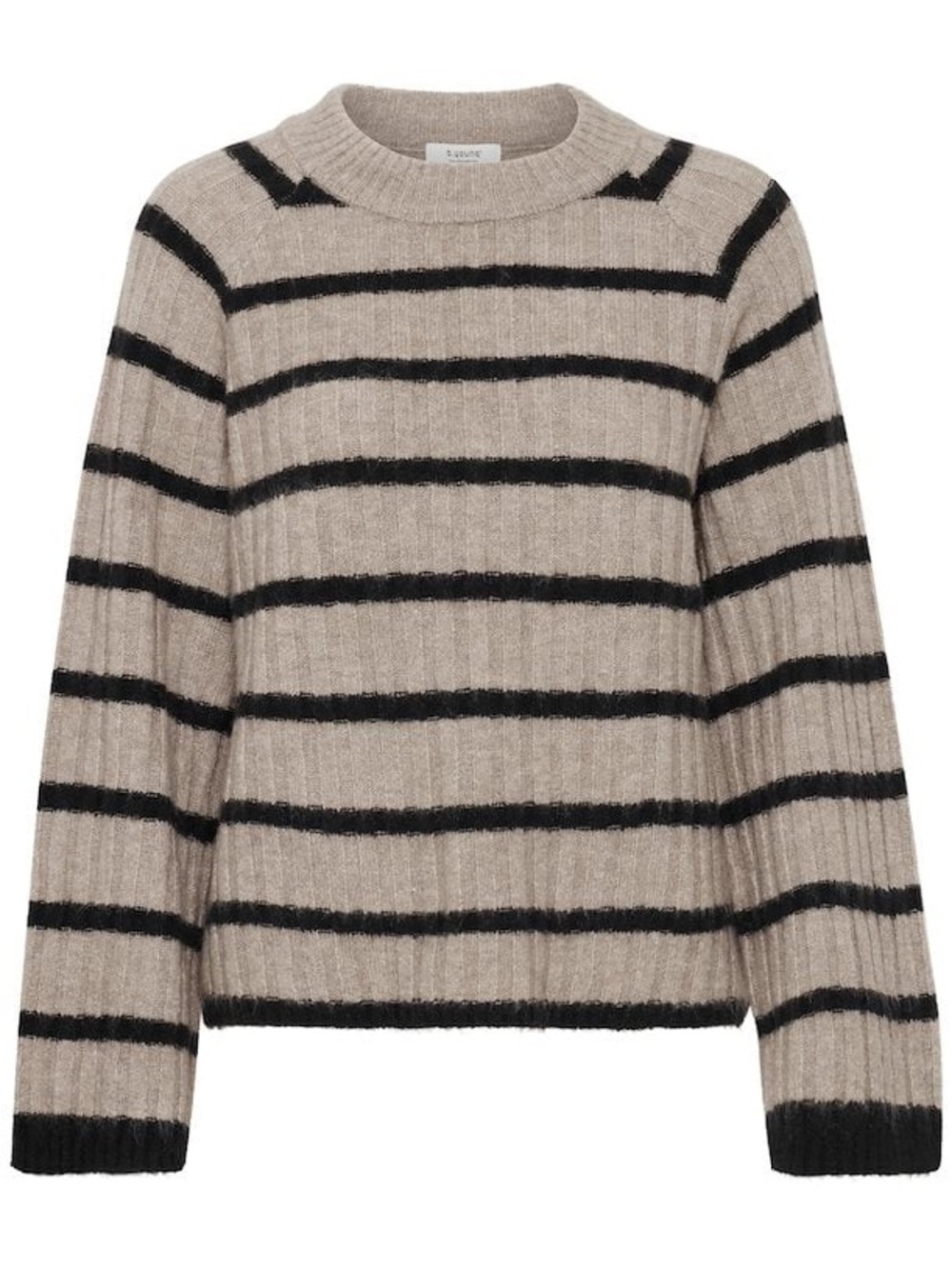 Striped Ribbed Crewneck Sweater in Beige and Black